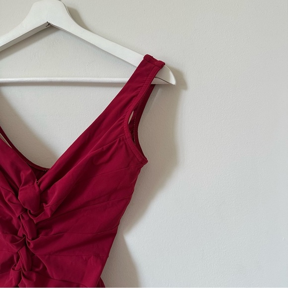 Karla Colletto Banded Lace Up One Piece Swimsuit In Wine Red Size 10 US 6 - Picture 3 of 10